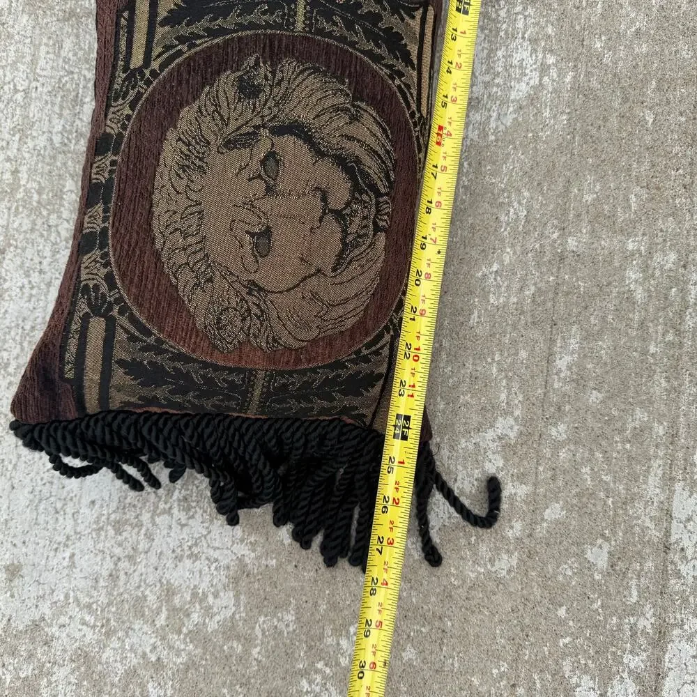 Vintage Newport Tapestry Lumbar Pillow Safari Lions Pillars w Tassels  24” x 10”